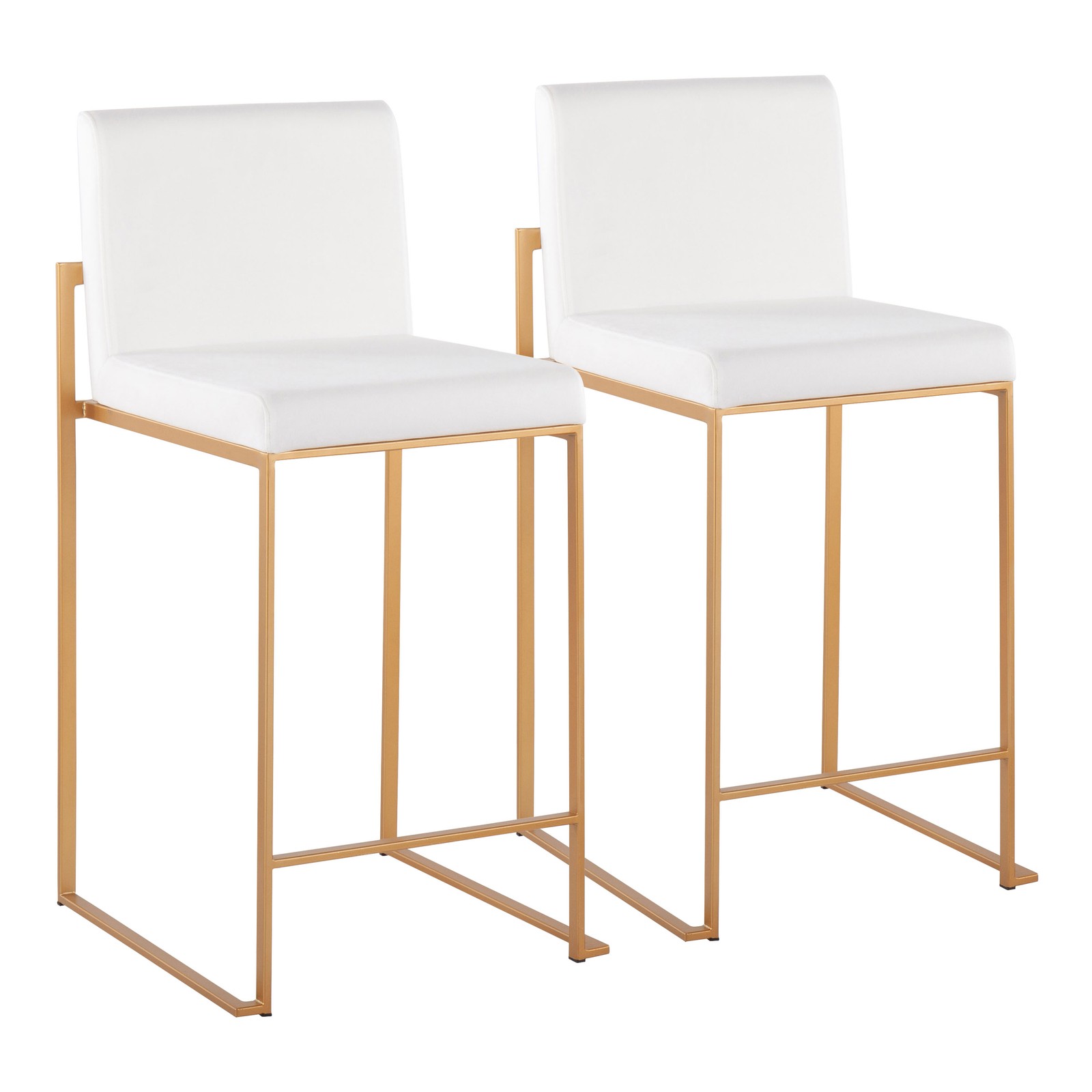 Fuji Contemporary High Back Counter Stool in Gold Steel and White Velvet by  -