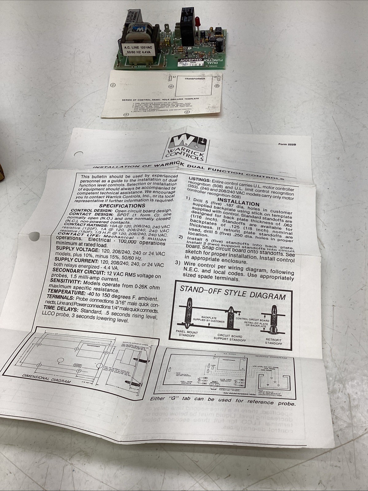 Warwick Controls DFM1C0060606 Dual Function Control PCB NIB
