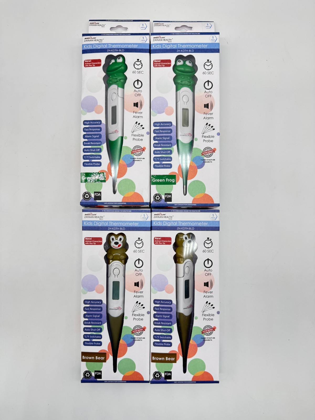 4 UNITS-ZAYAAN HEALTH Baby Kids Digital Thermometer Auto Off LCD Bears Frogs Zoo