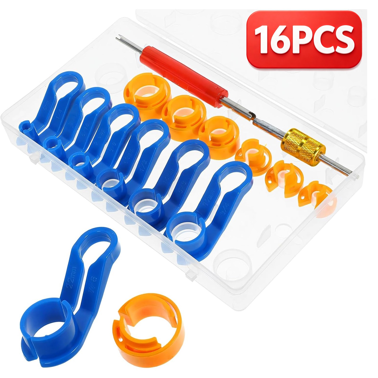 16Pc A/C Line Disconnect Tool Set Fuel Line Removal Kit with Valve Core Remover