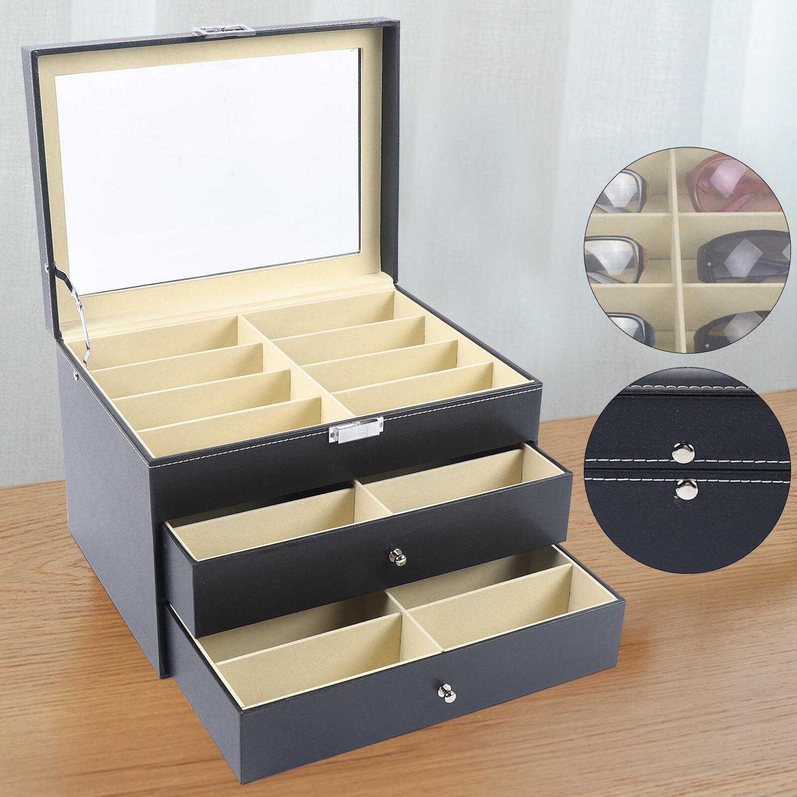 24 Grid Eye Glasses Case Eyewear Sunglasses Display Box Storage Holder Organizer