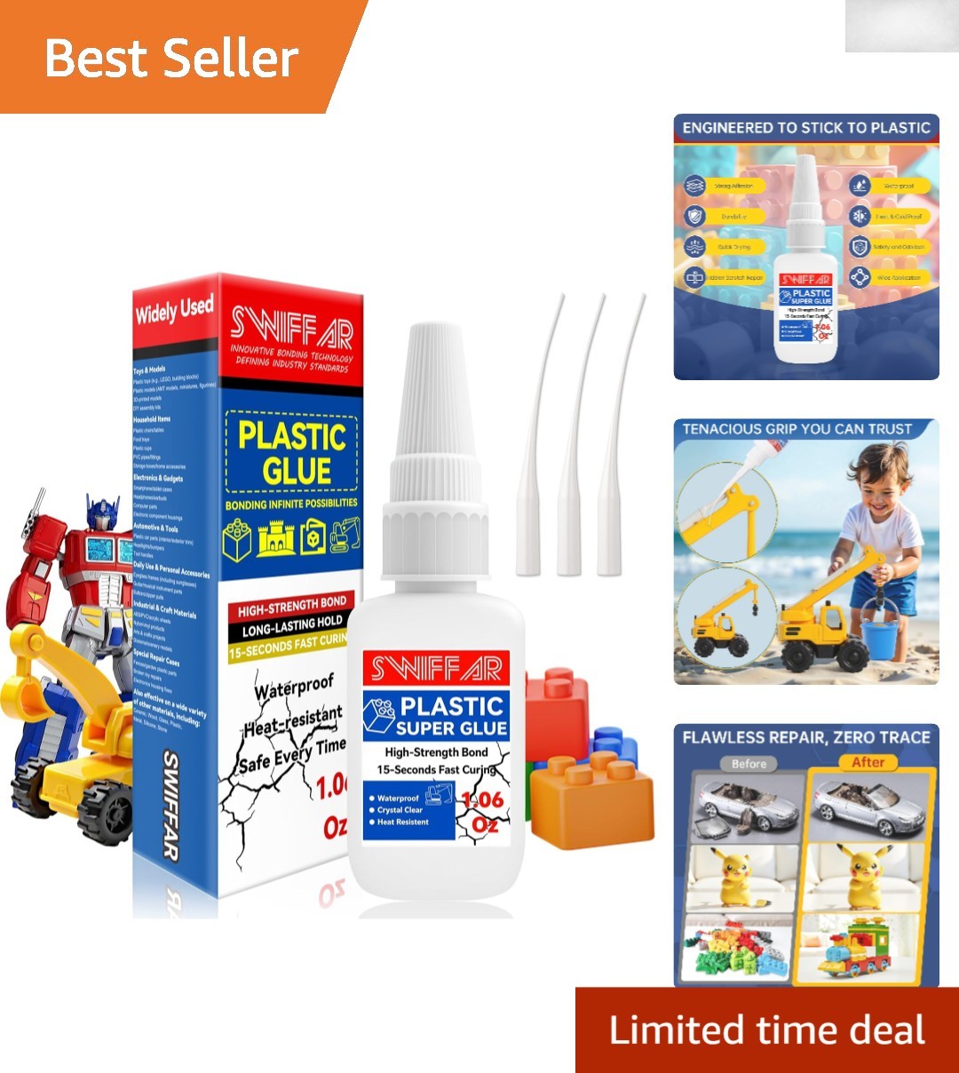 1.06 Oz Waterproof Plastic Glue - Fast-Drying Clear Adhesive for Models