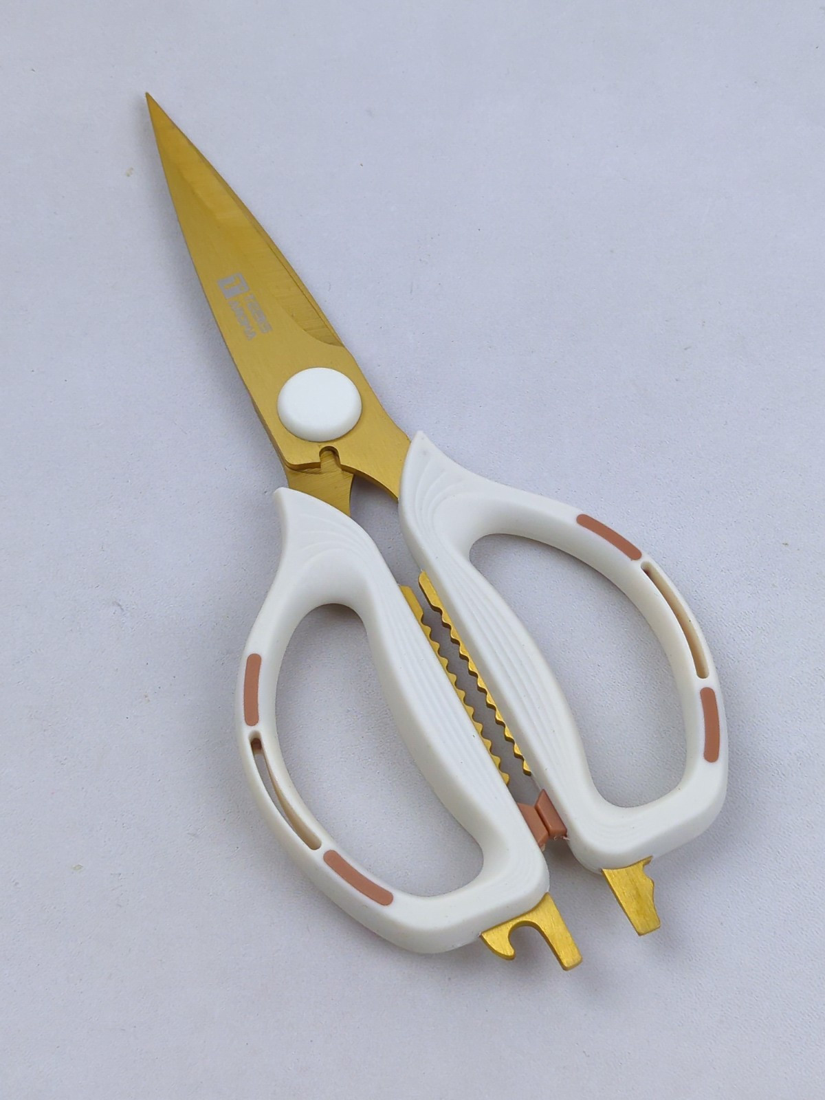 Multi-Function KITCHEN SCISSORS/SHEARS, Heavy Duty, JUMBO Size, WHITE & GOLD