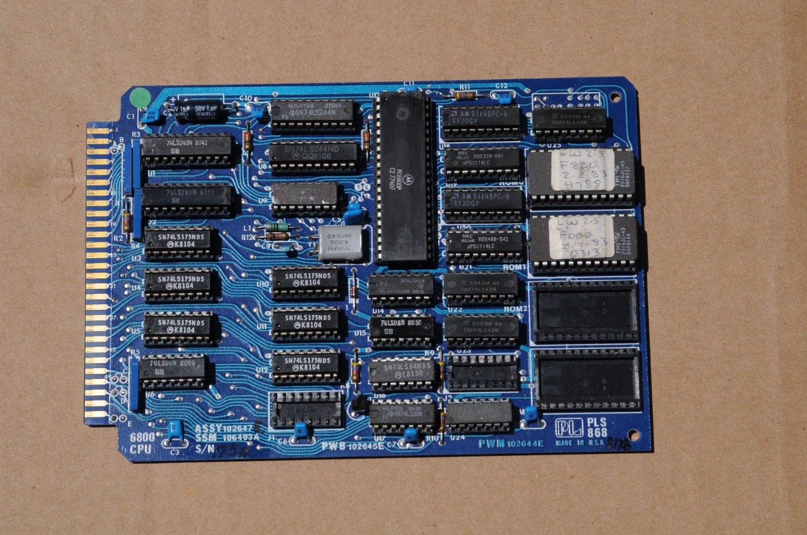 PRO-LOG 6800 CPU SYSTEM CARD, M/N PLS868, WITH ROM MONITOR, USED, WORKING