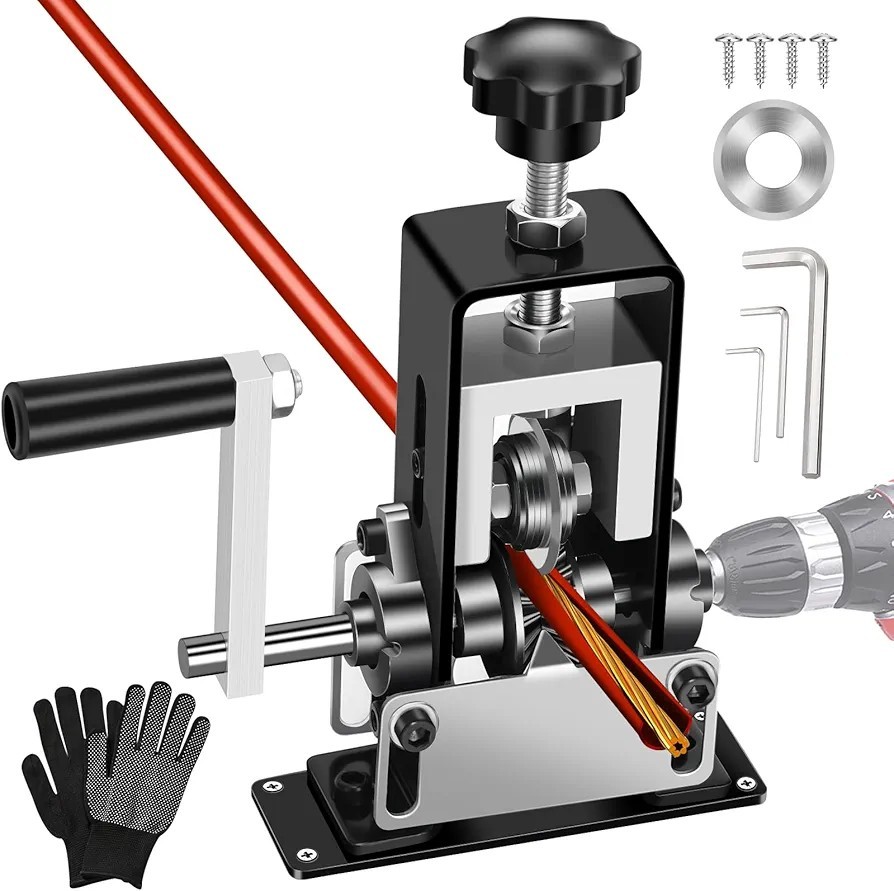 Manual & Drill-Driven Dual-Drive Wire Stripping Machine Bench Mount, 0.06"-1"
