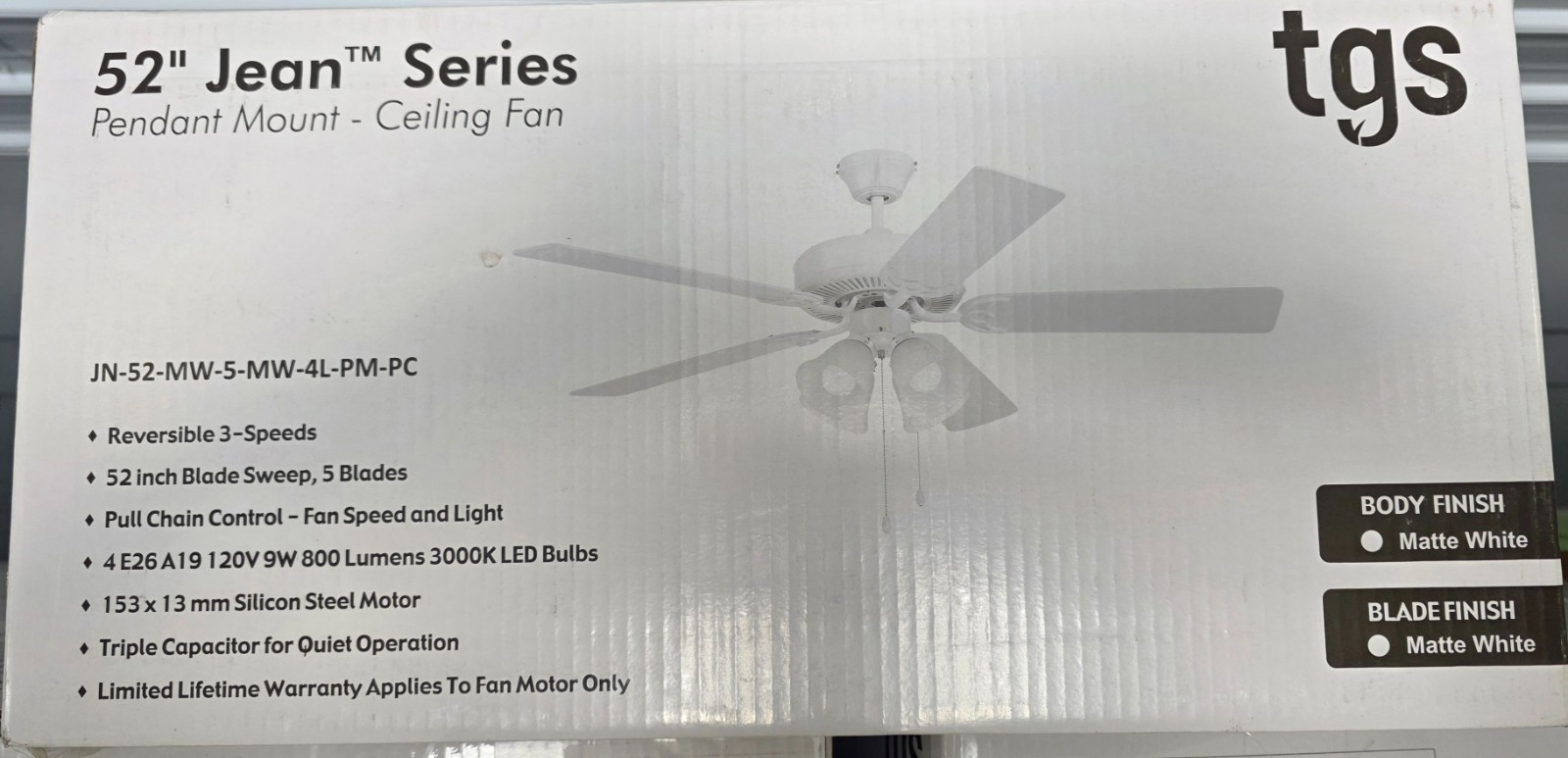 TGS Jean Series 52" White Ceiling Fan