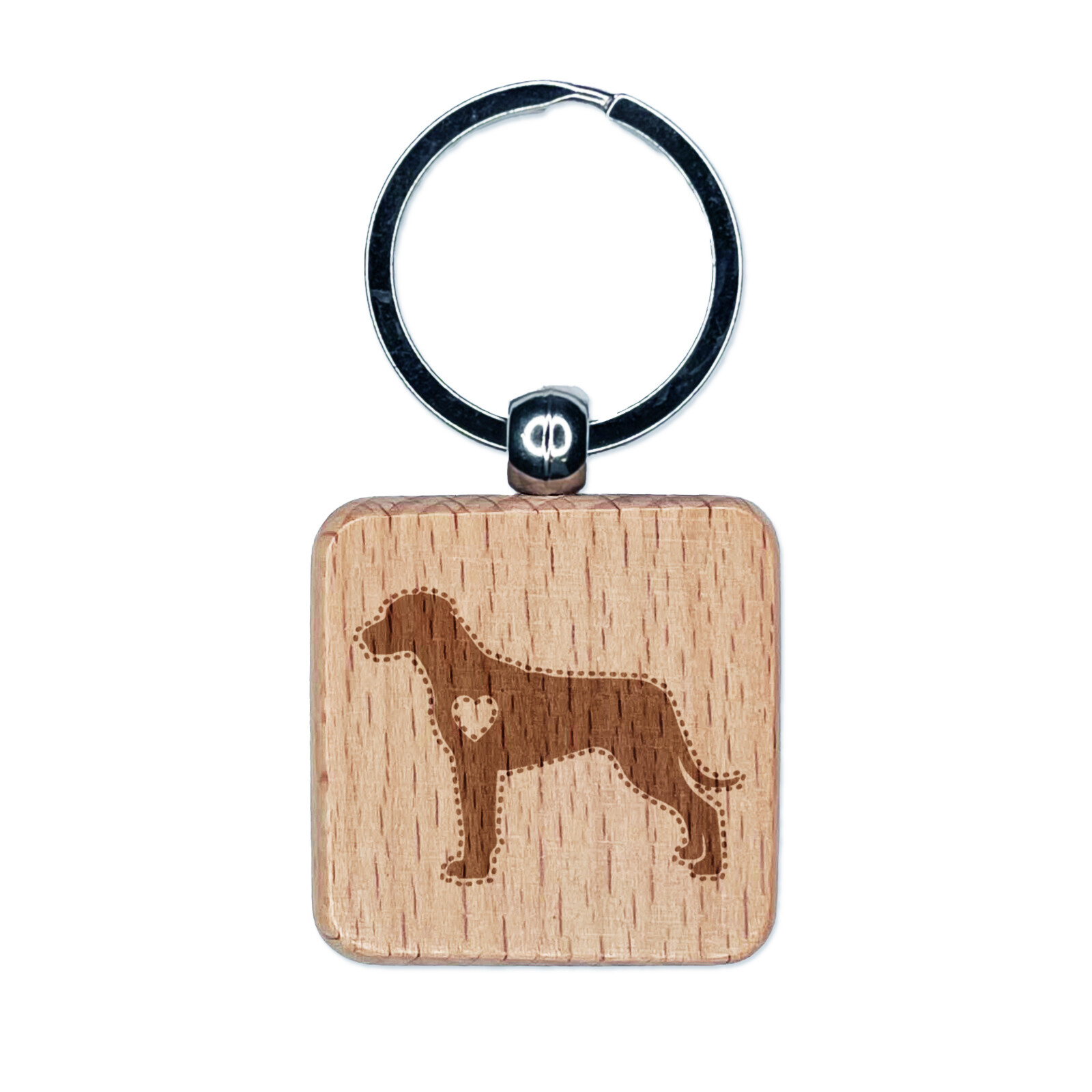 Rhodesian Ridgeback Dog with Heart Engraved Wood Square Keychain Tag Charm