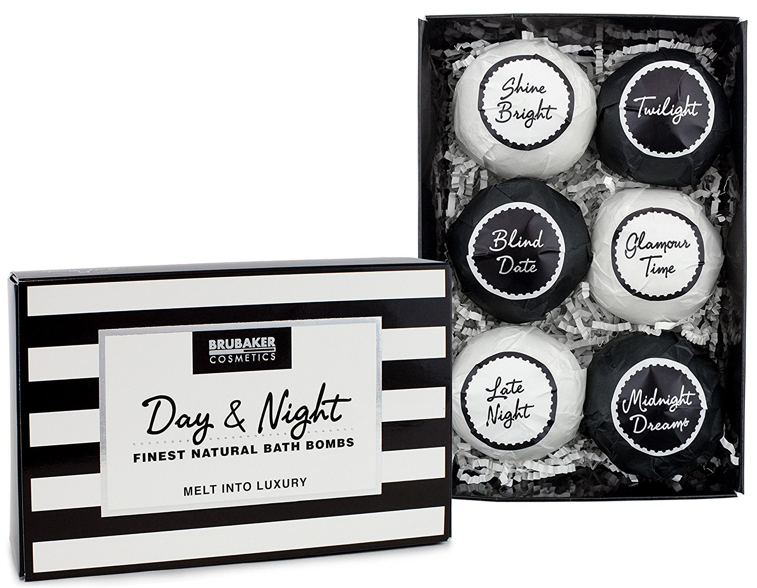 BRUBAKER 6 Handmade "Day & Night" Fizzing Bath Bombs - All Natural & Vegan