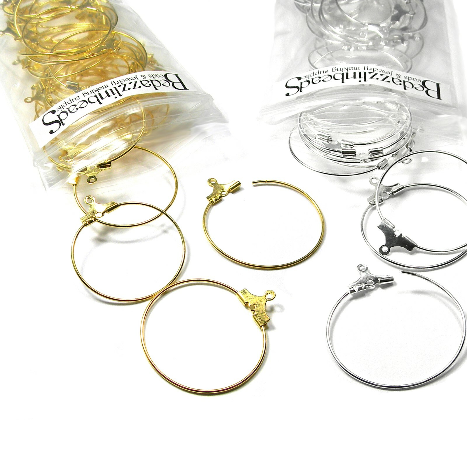 50 Plated 1 inch Beading Hoop Chandelier Earring Finding Components with Loop