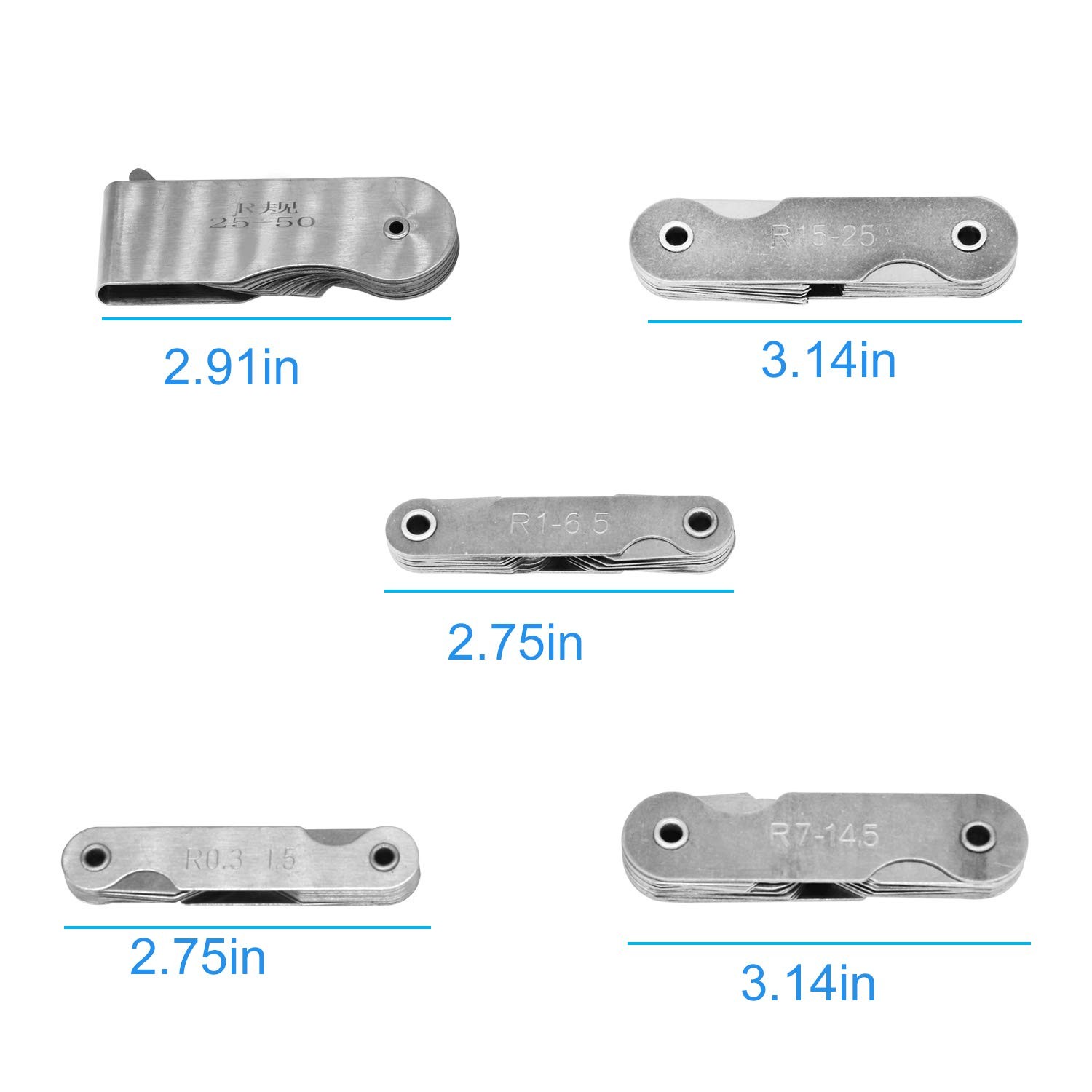 Stainless Steel Radius Gauge Set - Measure Concave/Convex Arcs 0.3-50mm
