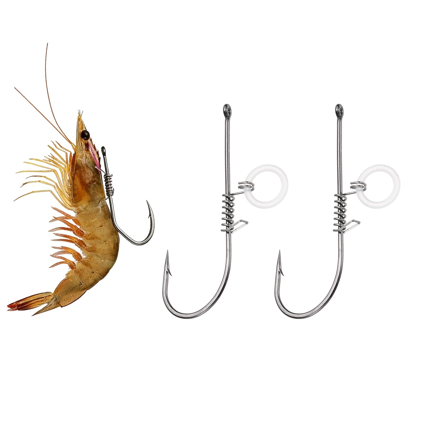 2Pcs 2/0# Shrimp Hooks, High Carbon Steel Fishing Hook, Silver