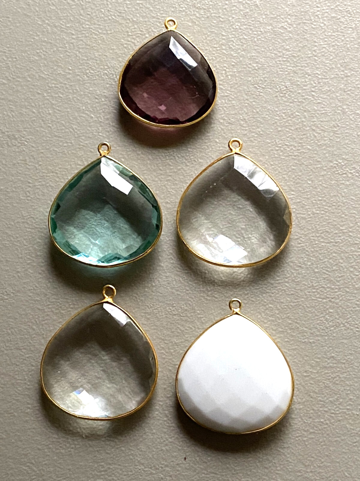 5 Large Teardrop Shape Hydro Quartz Gold Plated Jewelry Connectors, H.004