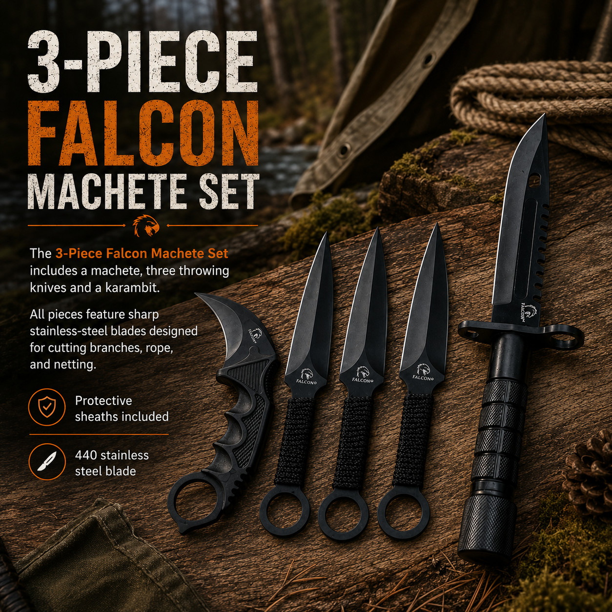 Falcon 3 Piece With Nylon Sheaths