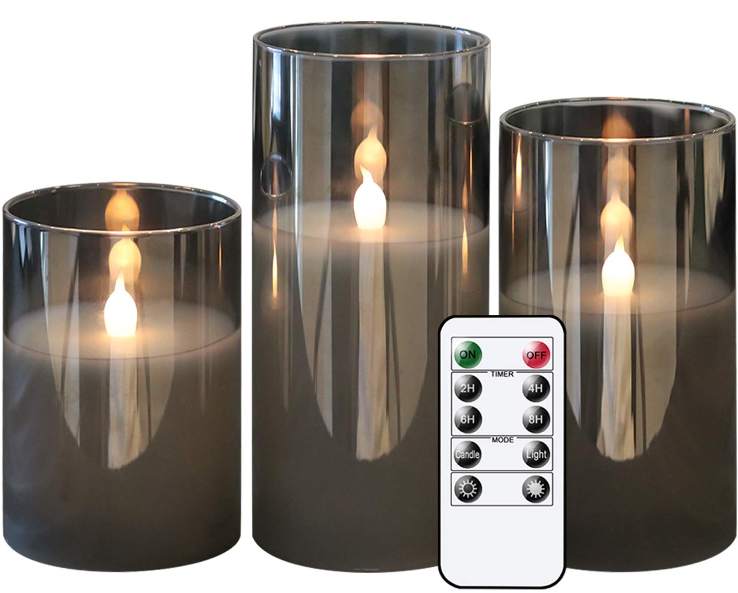 GenSwin Gray Glass Battery Operated Flameless Led Candles with 10-Key Remote and