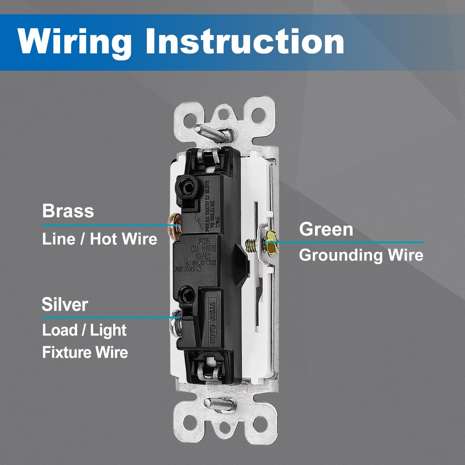 50 Pack BESTTEN Single Pole Decorator Wall Light Switch with Wallplate, 15A