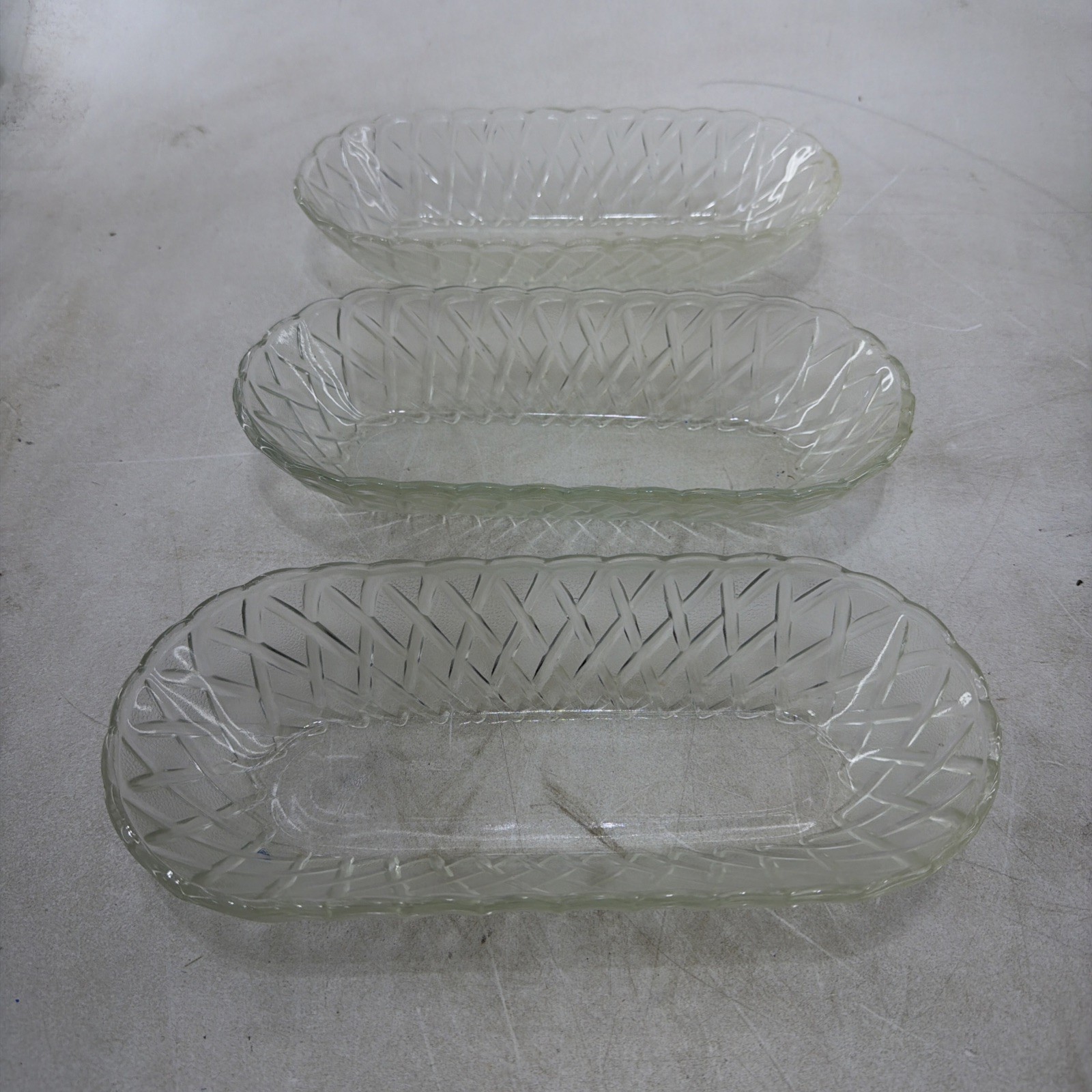 Lot Of 3 Vintage Indiana Glass Clear Pretzel Pattern Celery Cracker Candy Dish