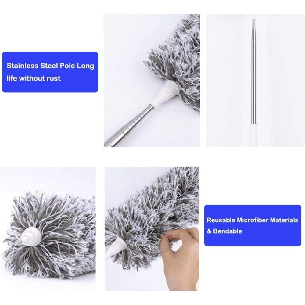 Microfiber Duster with Extension Pole Extra Long 100 Inches Bendable Head for