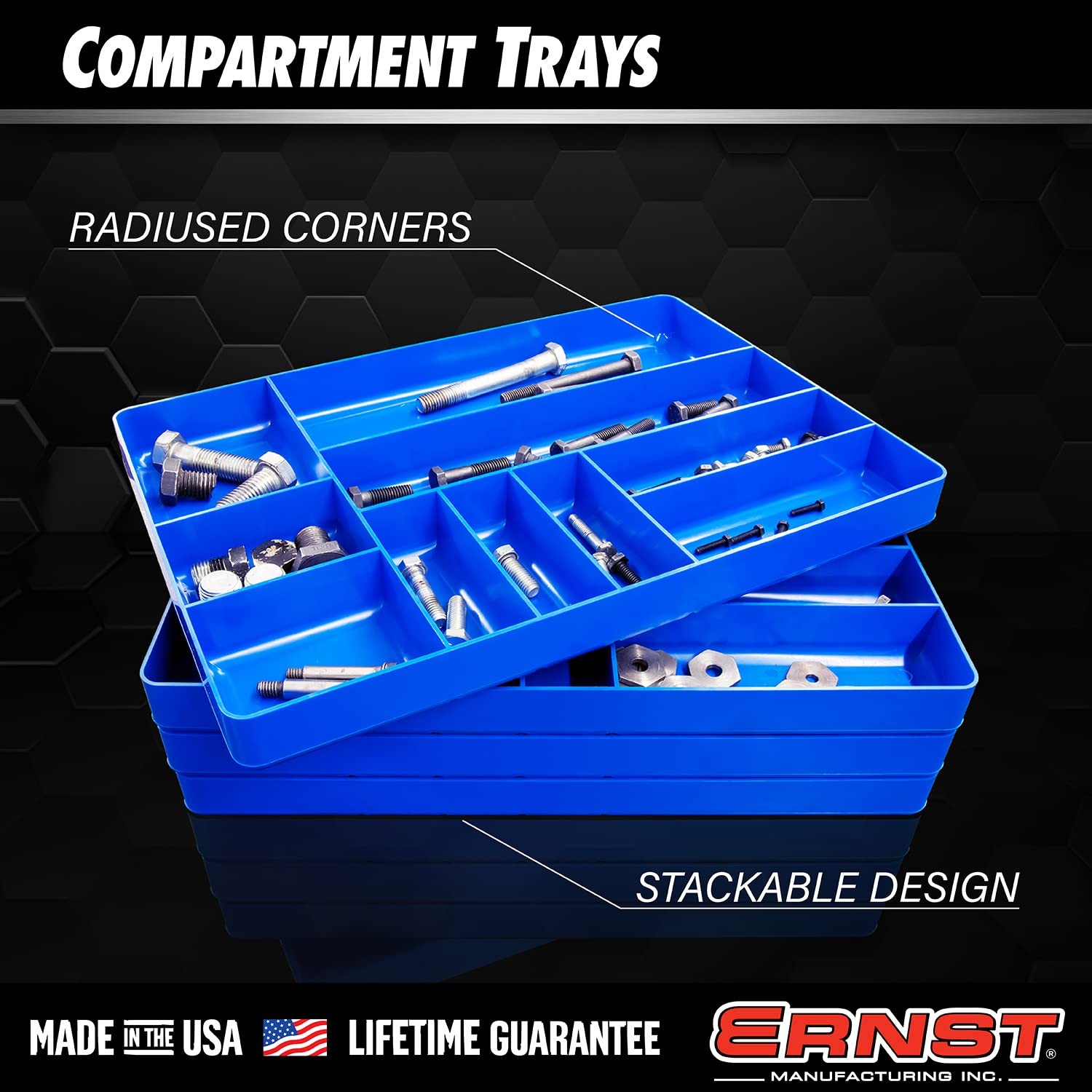 10-Compartments Tool Organizer Tray Drawer Box Stackable Toolbox Organization