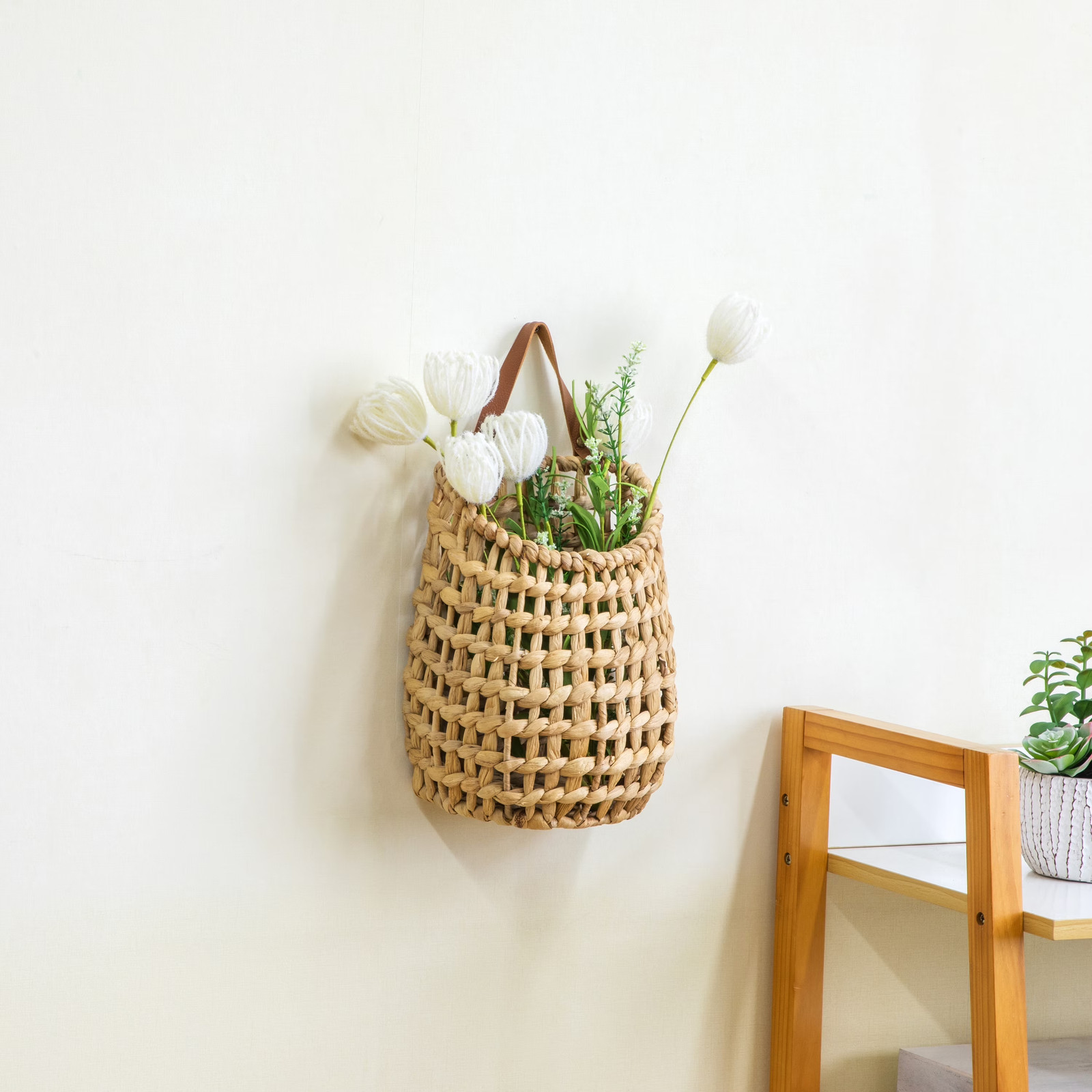 Better Homes & Gardens Water Hyacinth Hanging Basket with Faux Leather Strap