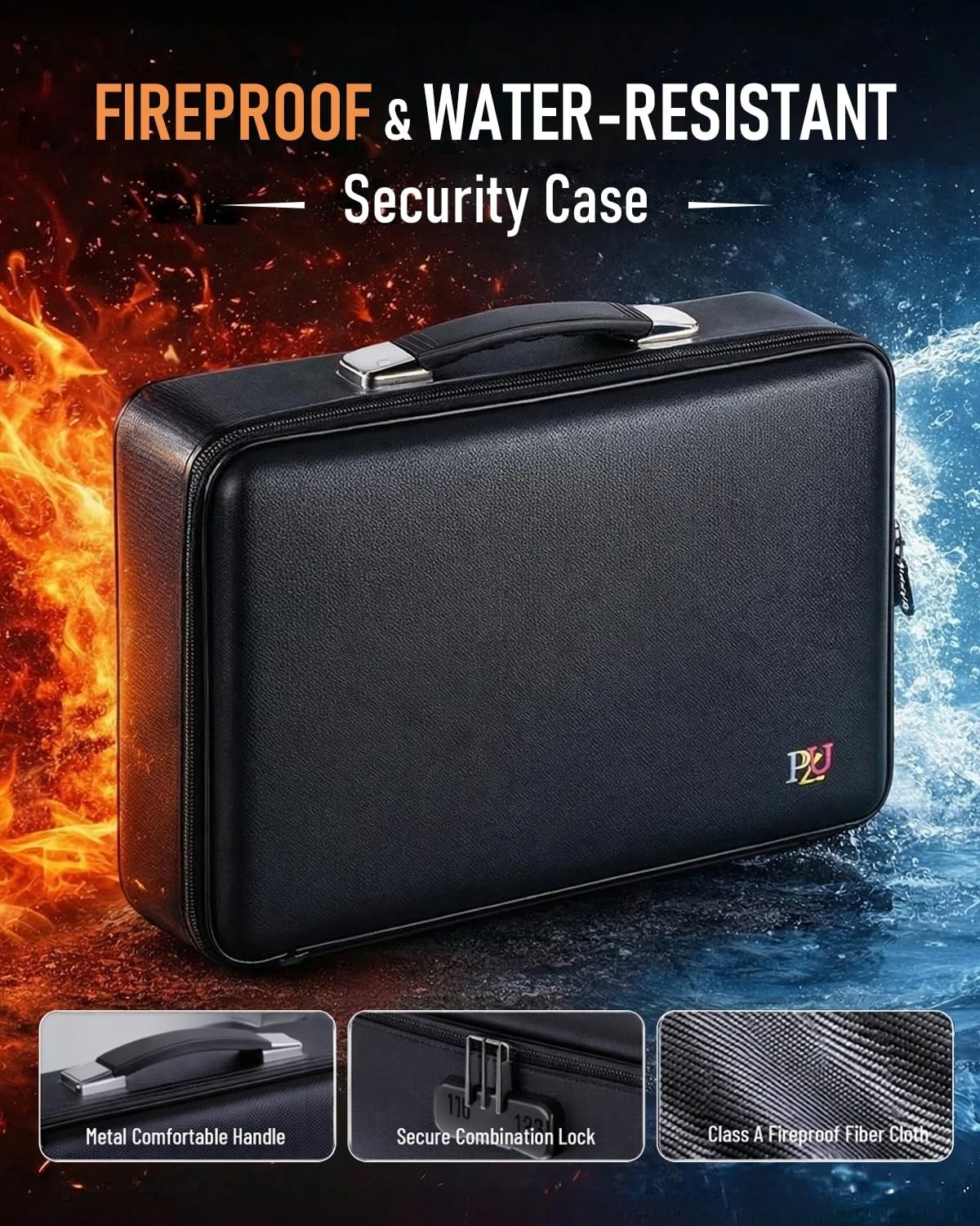 Fireproof Waterproof Document Box Safe with Lock - Hard-Shell Storage for Laptop