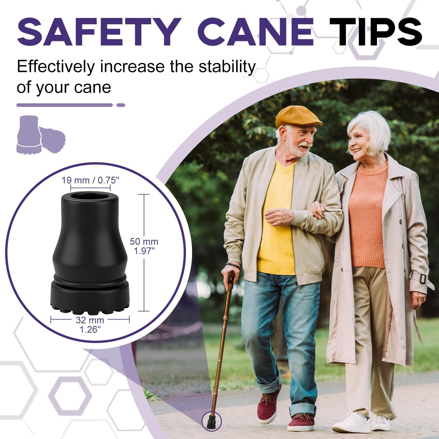Rubber Cane Tips, (3/4", 4-Pack) Heavy Duty Walking Cane Tips, Anti-Slip Replace