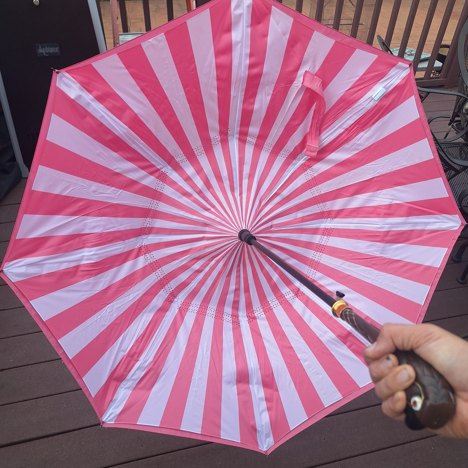 Disney Mary Poppins Returns 48" Inverted Umbrella, Carved Parrot Handle, Pink