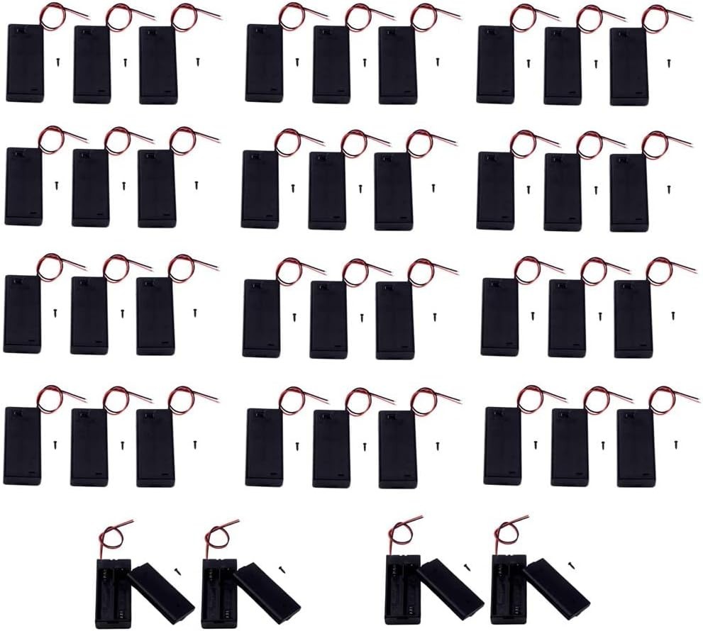 (Pack of 40 2 AA Battery Holder with Switch, 2X 1.5V AA Battery Holder Case w...