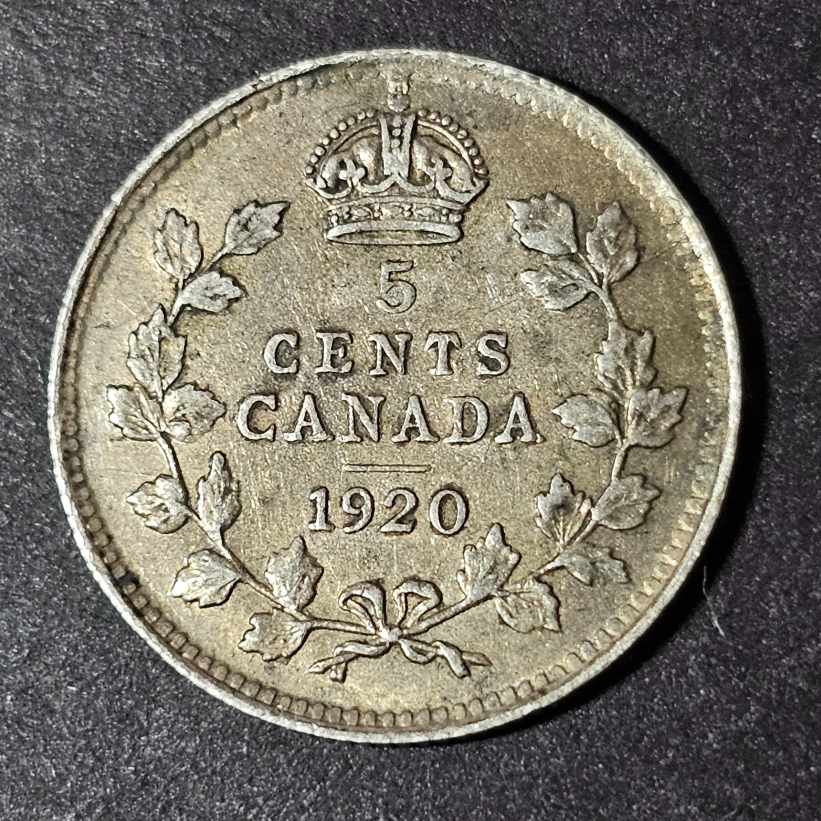 1920 - DIE CRACK - HIGH - Canada 5 five cents SILVER - LOW COMBINED SHIP- C5-395