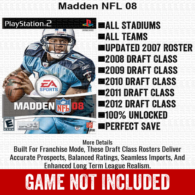Madden NFL 08 PS2 Playstation Roster Season Player Update Memory Card