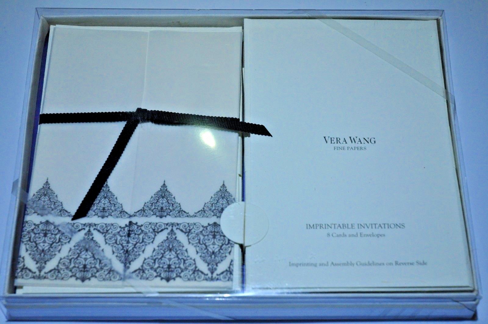 Vera Wang Fine Papers 8 cards w/Envelopes IMPERIAL SCROLL Vellum and ribbons inc
