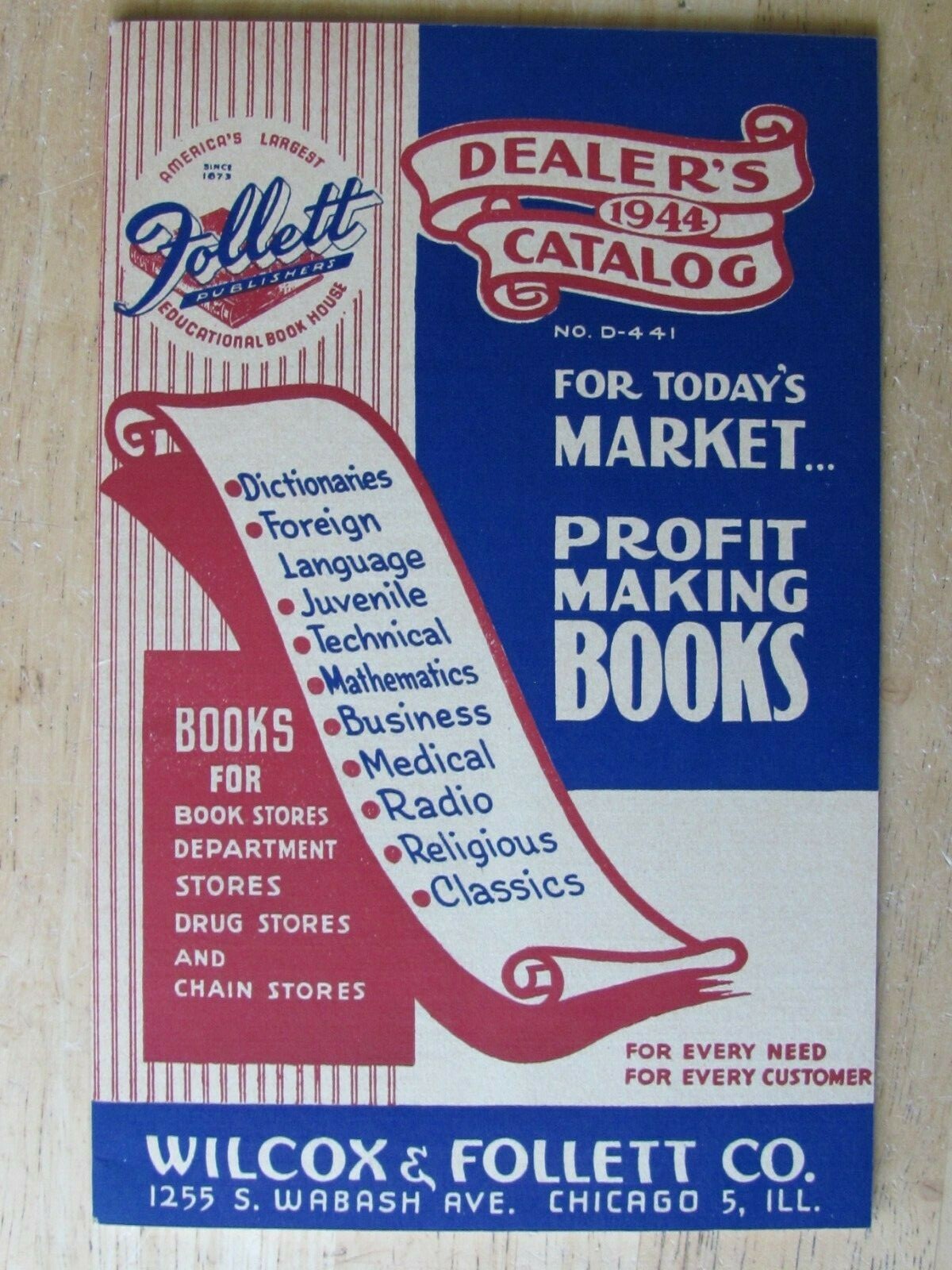 1944 WILCOX & FOLLETT CO CHICAGO EDUCATIONAL BOOK CATALOG DEALER EDITION