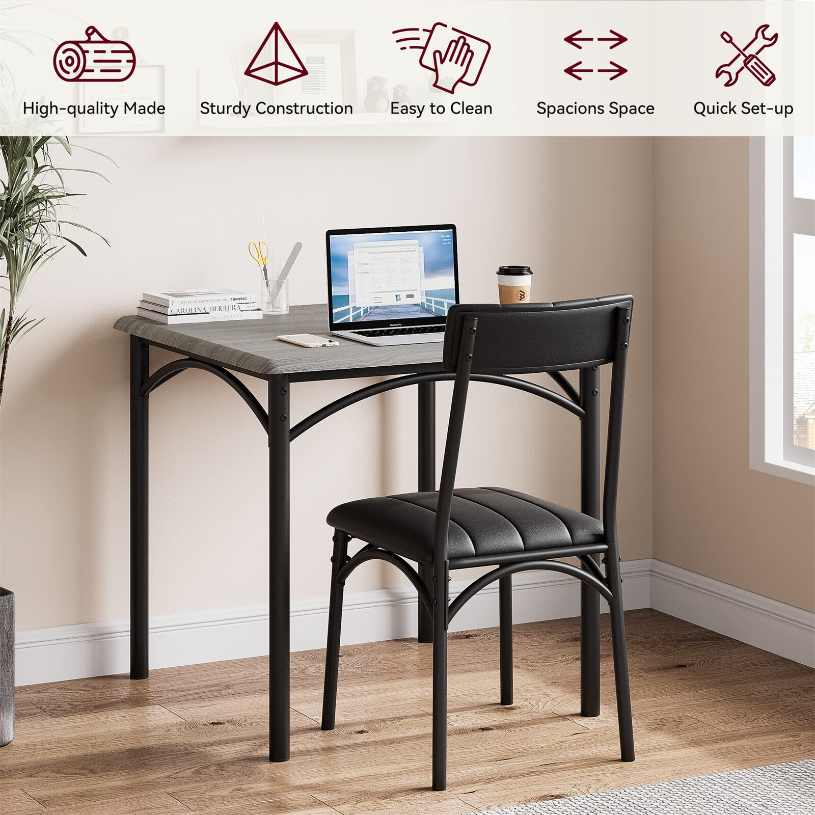 🔥3-Piece Kitchen Table and Upholstered Chairs Dining Table Set for Small Space