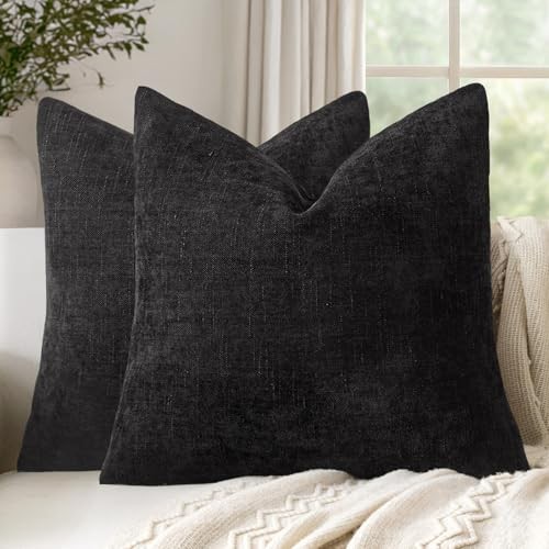 Set of 2 Textured Throw Pillow Covers Decorative 18" x 18" (Pack of 2) Black