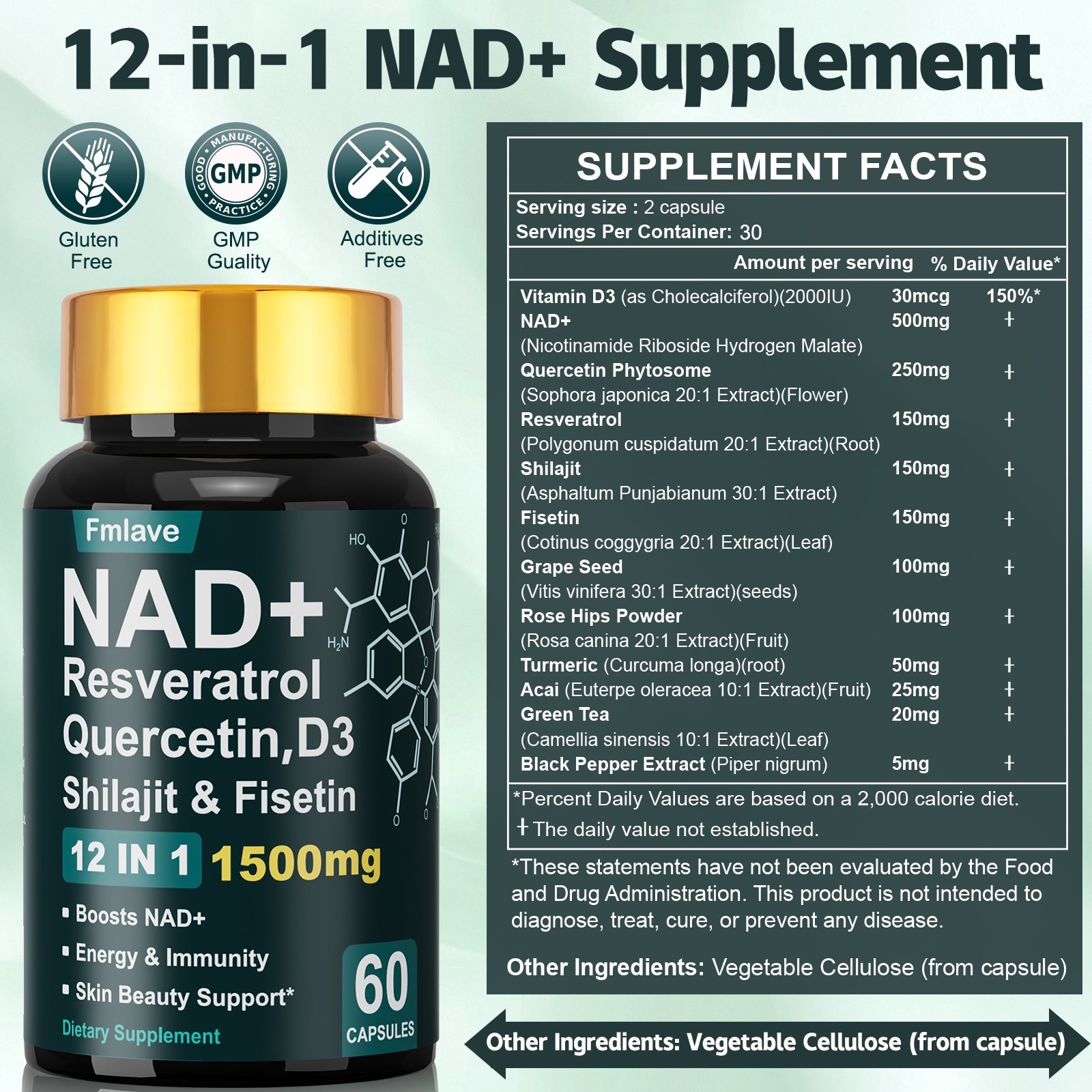 NAD+ Supplement for Anti-Aging Energy Focus & Nicotinamide Riboside Resveratrol
