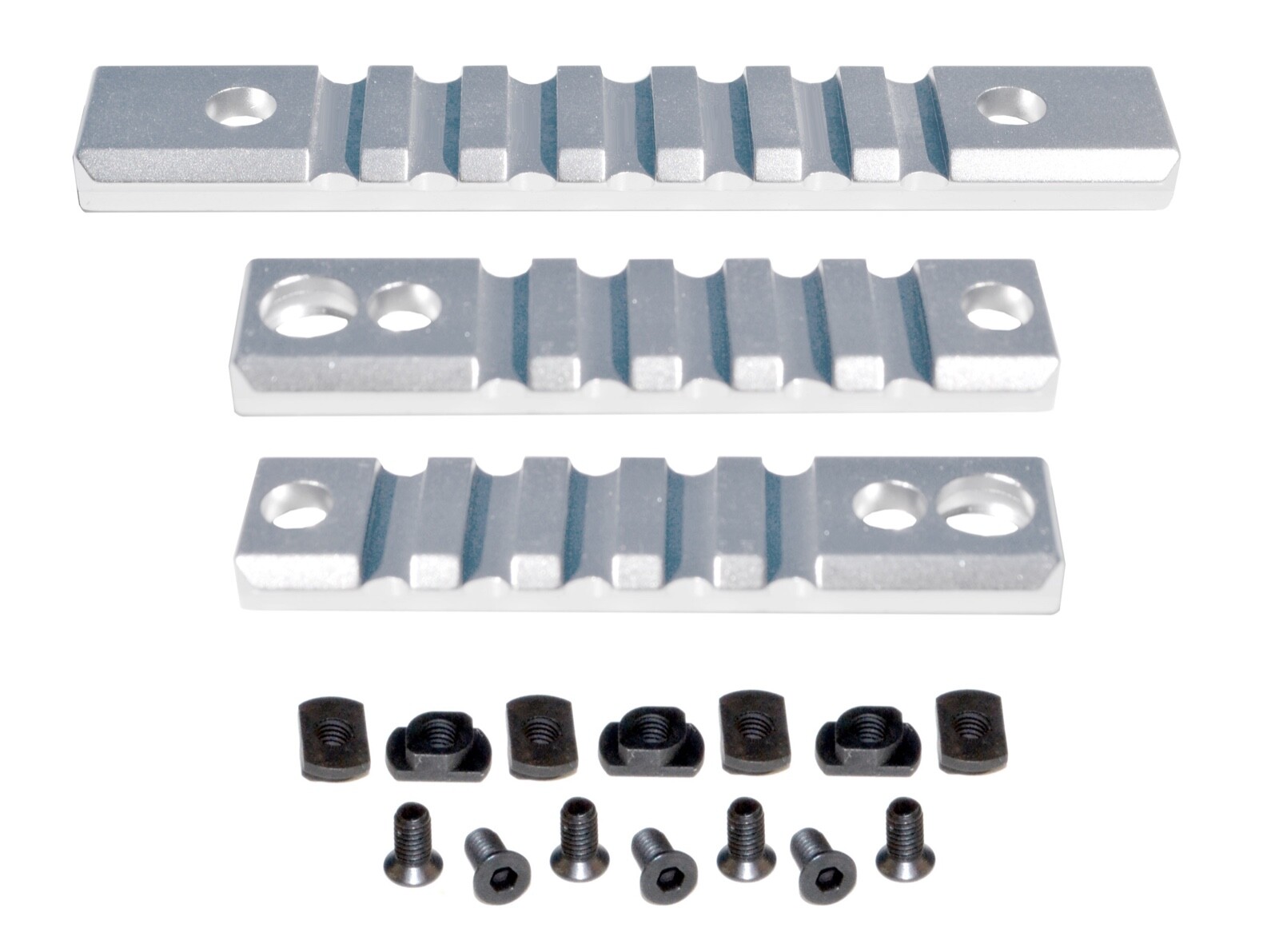 3 pcs M-lok Rail Section with sling swivel hole 1pcs 7 slots 2pcs 5 slots Silver