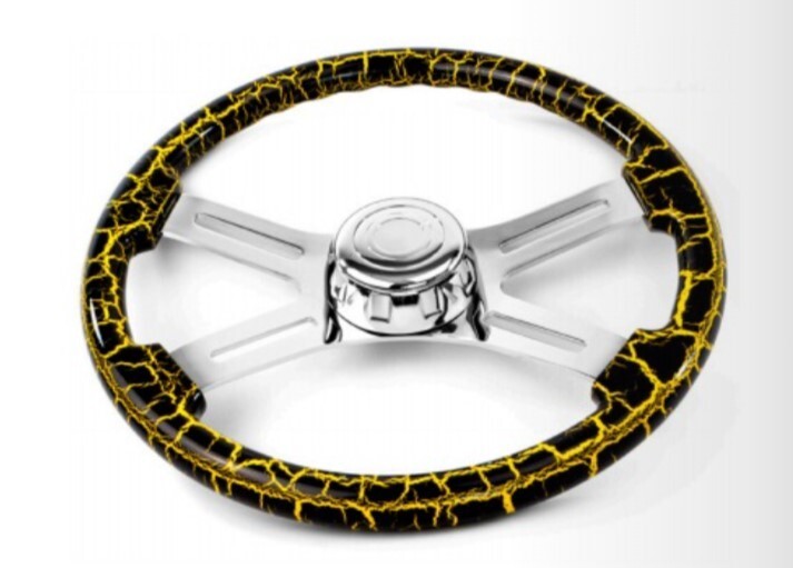 18” Wood YELLO Lightning  Steering Wheel - 4 Chrome Spokes (Wheel Only - No Hub)