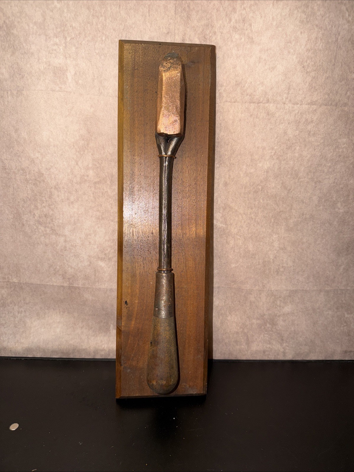 Vintage Blacksmith Soldering Iron Copper Head w/Wood Handle - Mounted