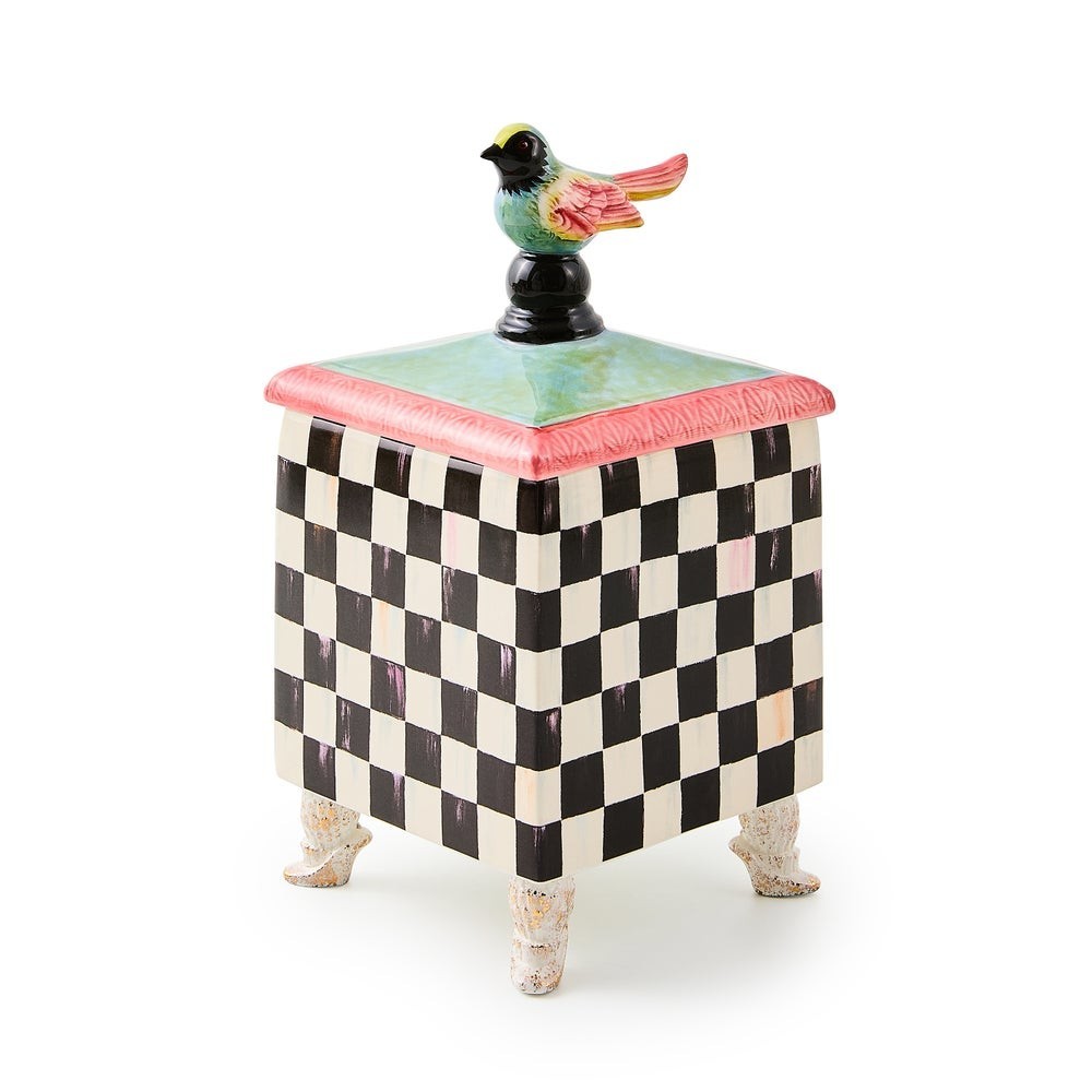 Brand New Mackenzie Childs Courtly Check Birdy Trinket Box