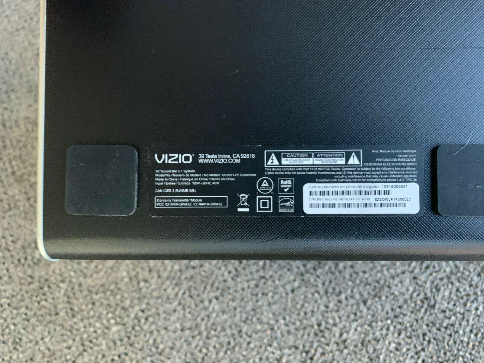 VIZIO SB3651-E6 SmartCast 36'' 5.1 Soundbar System - Black | WARRANTY