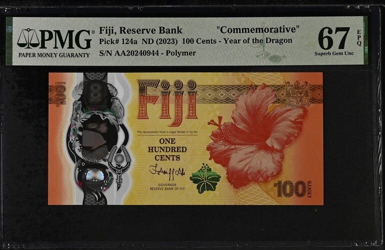 Fiji 100 Cents ND2023(2024) P124 UNC - Polymer / PMG Superb GEM67EPQ / Prefix AA