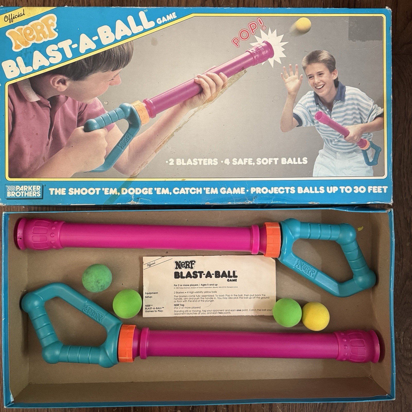Vintage Nerf Blast A Ball Blaster Shooter Box 2 Launchers Parker Brothers 1980s