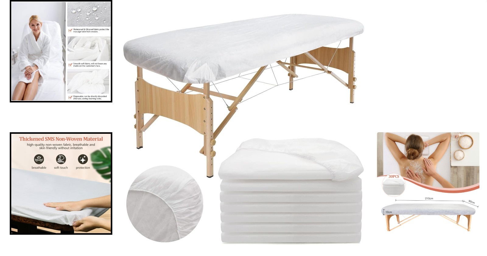 30PC Disposable Fitted Massage Table Sheets, Breathable & Sanitary Covers 36x85