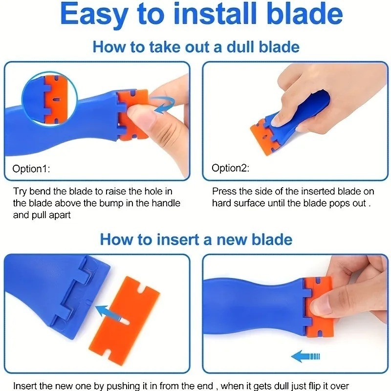 Plastic Car Sticker Remover Scraper Tool & 10 Blades Glass Window Clean
