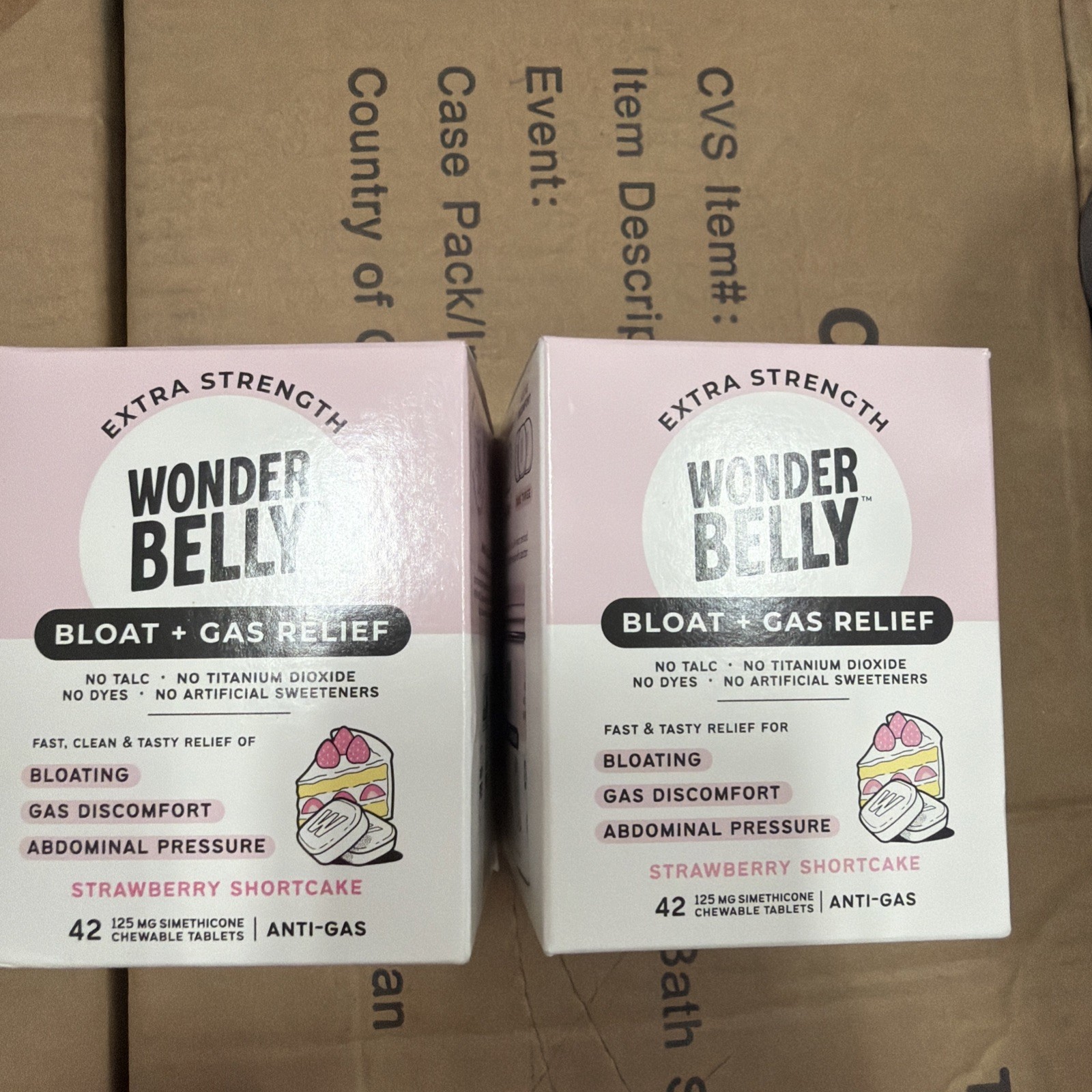 2 pk Wonderbelly Bloat and Gas Relief Chewable Strawberry Shortcake Tablets