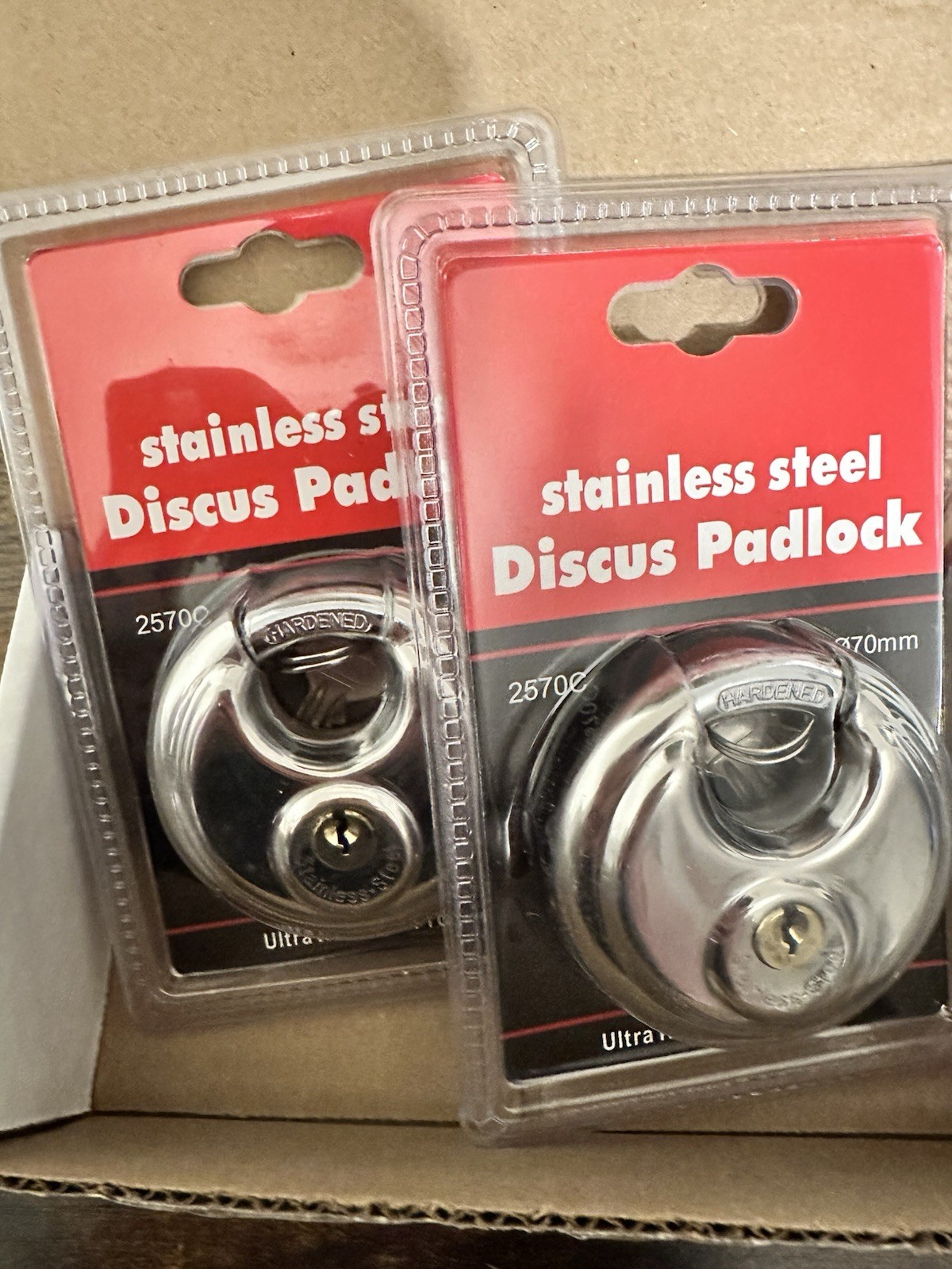 3 pack! Ultra Hardware Products Stainless Steel Discus Padlock 70mm each 2 keys