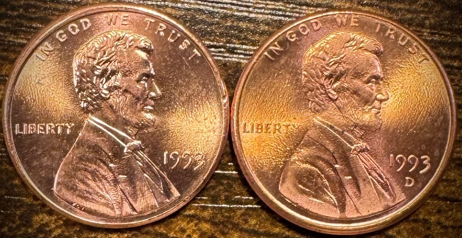 1993 P & D Lincoln Memorial Cent BU 2 Coin Set From Original Rolls