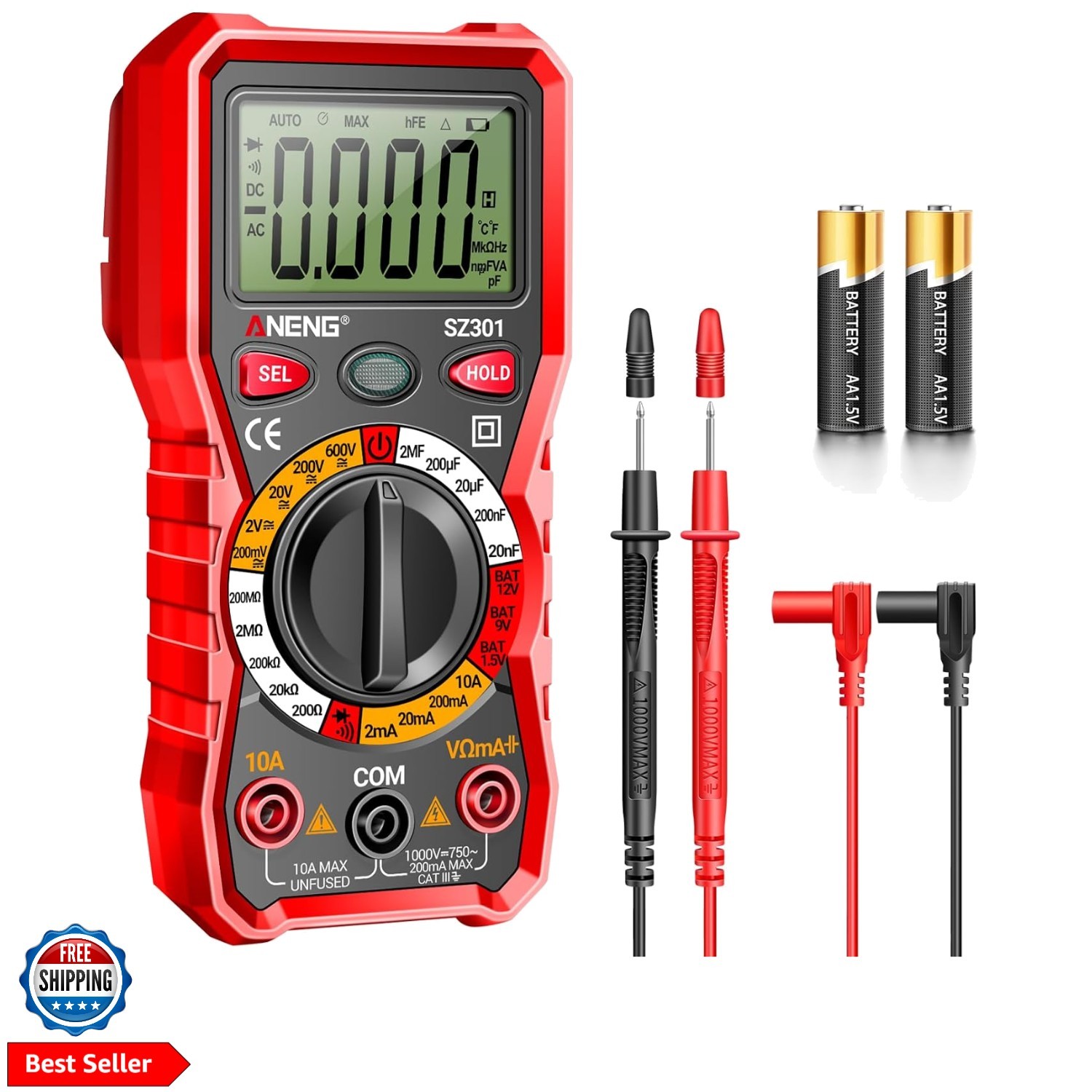 Multimeter with Case,Ohm Volt Amp Meter,Digital Voltage Tester | Non Contact ...
