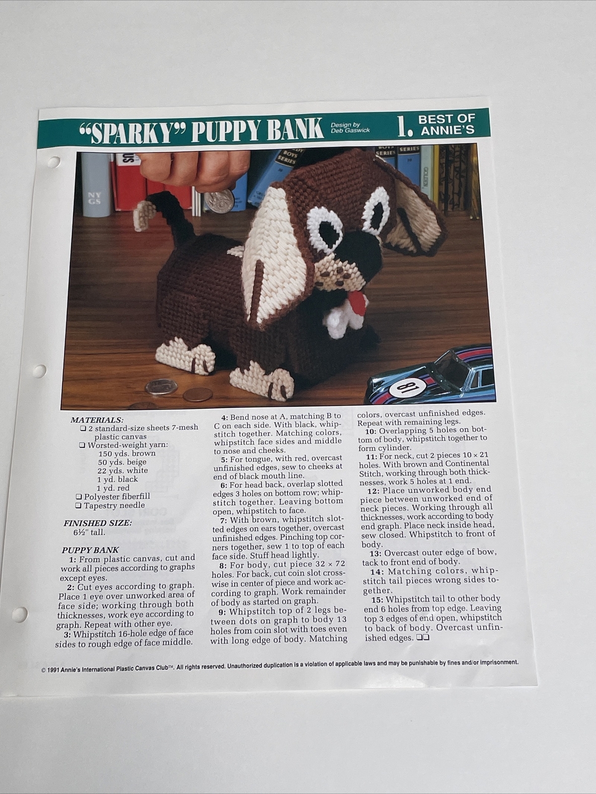 Annie's Attic Sparky Puppy Bank Plastic Canvas Pattern Page