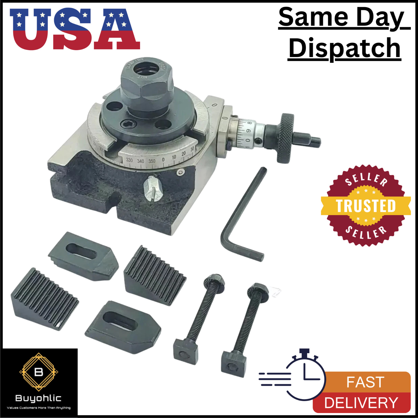 3" (80mm) Rotary Table with ER Collet Adapter & M6 Clamp Kit