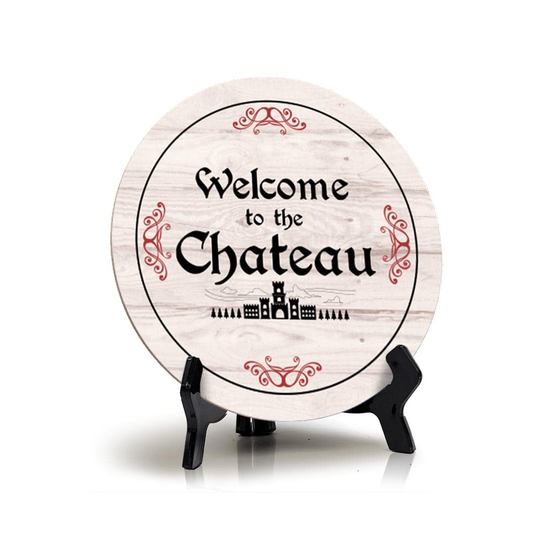 Welcome To The Chateau Wood Color, Entrance Decor Circle Table Sign (5"x5")